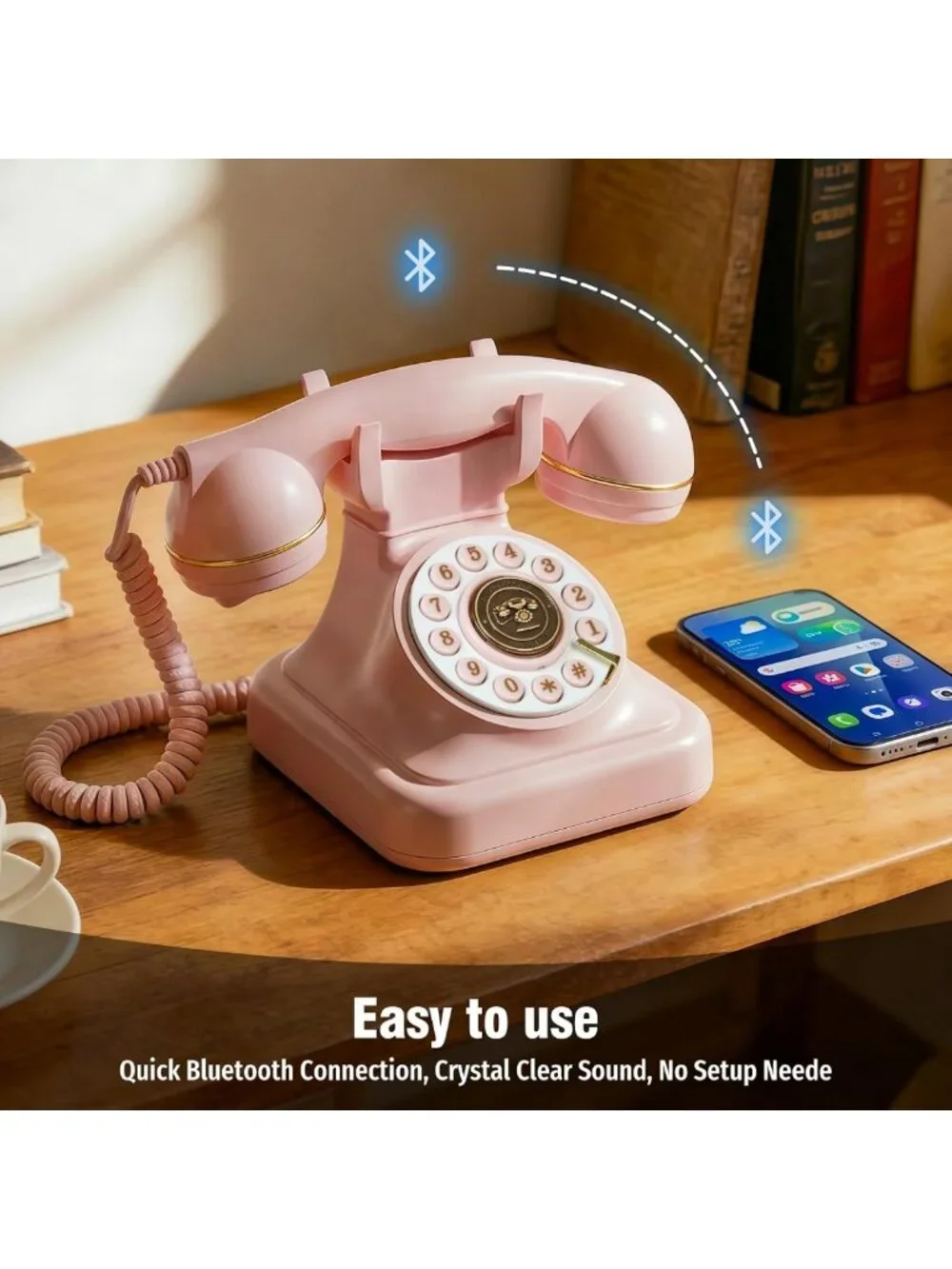 Vintage Bluetooth Retro Phone with Voice Assistant, Wireless Home Telephone
